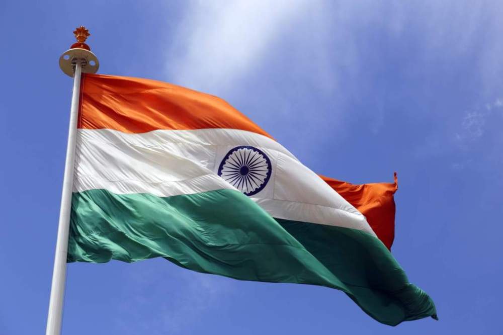 Indian national flag flying at Kargil War memorial, in Drass, Jammu & Kashmir state, India.